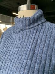 Blue Turtleneck Side Split Pocket Long Sleeve Tops