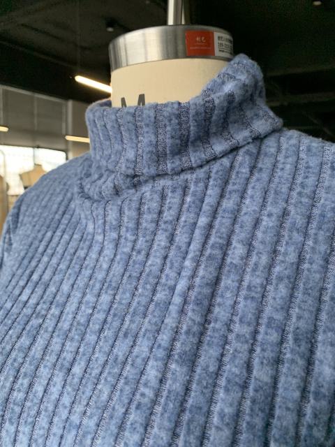 Blue Turtleneck Side Split Pocket Long Sleeve Tops