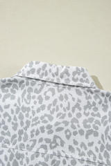 White Leopard Printed Flap Pocket Denim Jacket