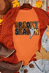 Orange Sequin SPOOKY SEASON Ghost Pattern Halloween T Shirt