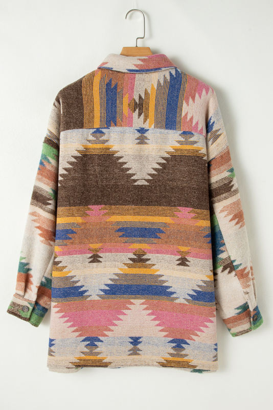 White Aztec Print Button Up Shacket