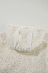 Beige Fleece Zip Up Drawstring Hooded Pocketed Jacket