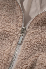 Light French Beige Zipper Pocketed Winter Fuzzy Jacket