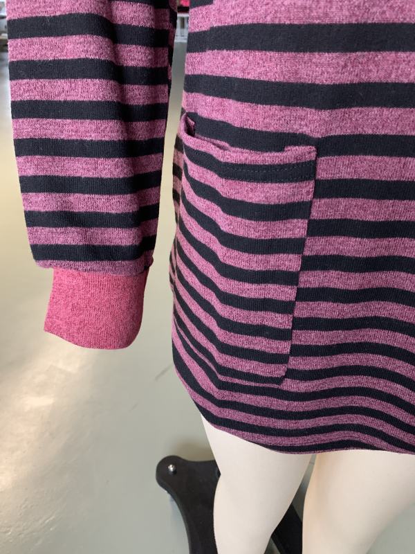 Red Striped Turtleneck Pocket Long Sleeve Tops