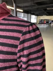 Red Striped Turtleneck Pocket Long Sleeve Tops
