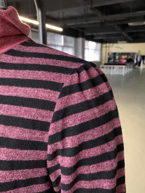 Red Striped Turtleneck Pocket Long Sleeve Tops