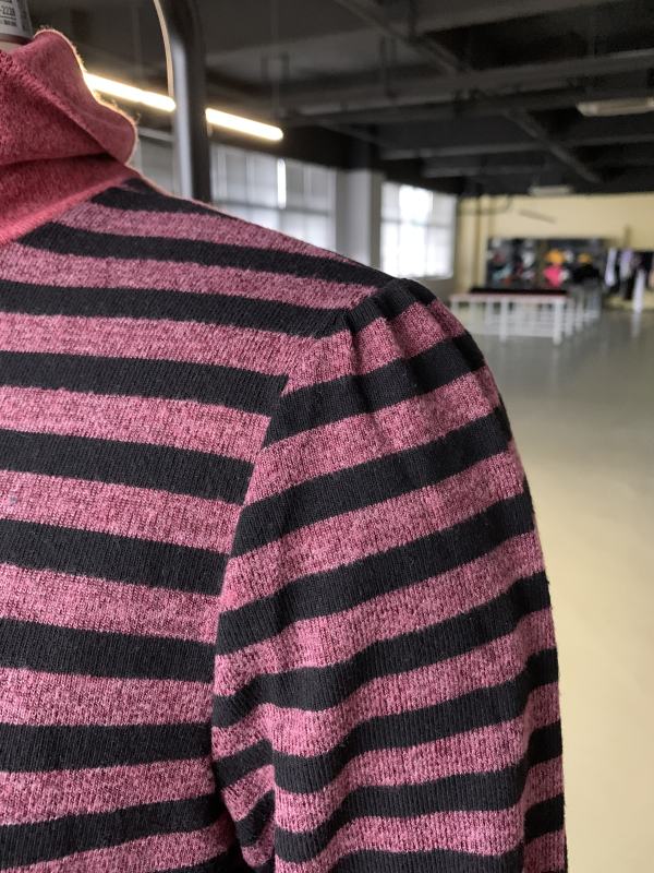 Red Striped Turtleneck Pocket Long Sleeve Tops