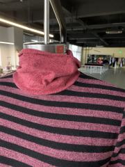 Red Striped Turtleneck Pocket Long Sleeve Tops