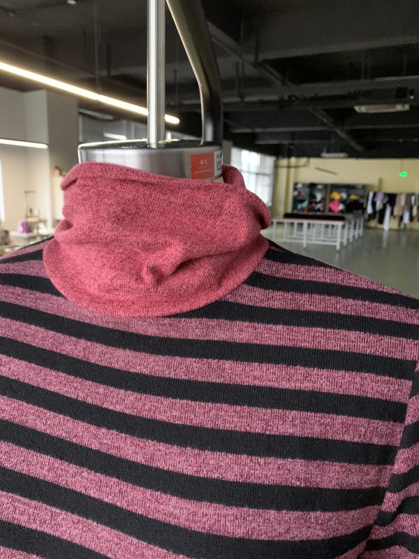 Red Striped Turtleneck Pocket Long Sleeve Tops