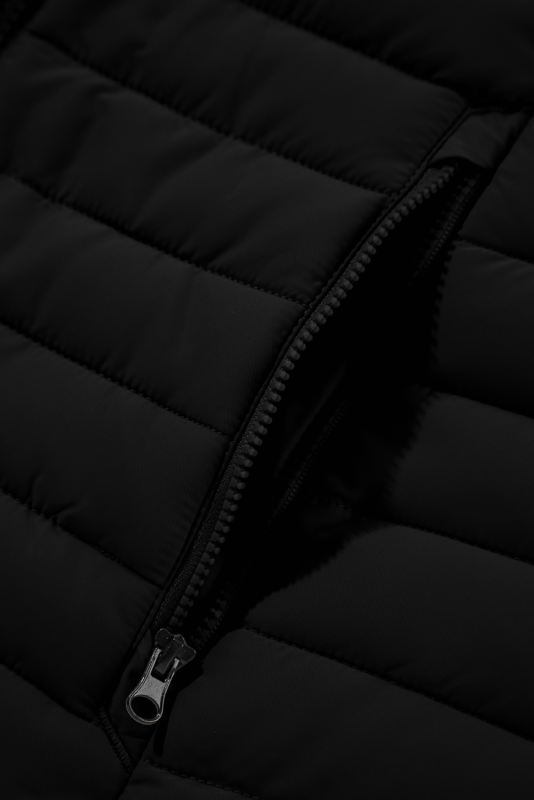 Black Plush Collared Quilted Zipped Puffer Vest