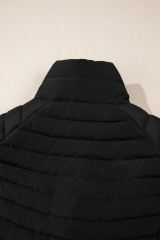 Black Plush Collared Quilted Zipped Puffer Vest