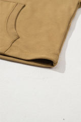 Brown Solid Kangaroo Pocket Half Zipper Oversized Hoodie