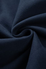 Navy Blue Solid Color Collared Sweatshirt and High Waist Pants Set