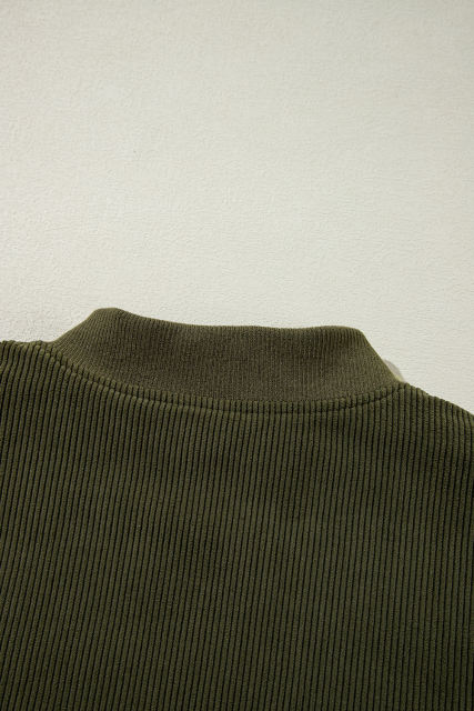 Mist Green Corduroy Fleece Patchwork Buttoned Bomber Jacket