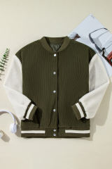 Mist Green Corduroy Fleece Patchwork Buttoned Bomber Jacket