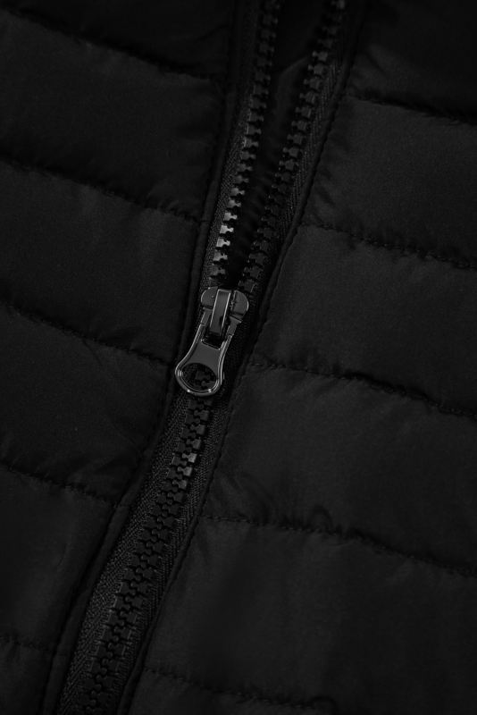 Black Plush Collared Quilted Zipped Puffer Vest