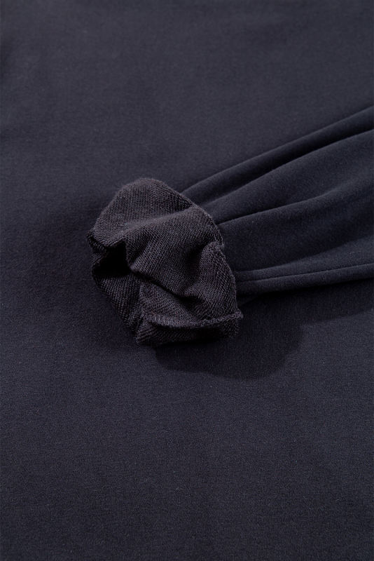 Black Plain Drop Shoulder Crewneck Pullover Sweatshirt