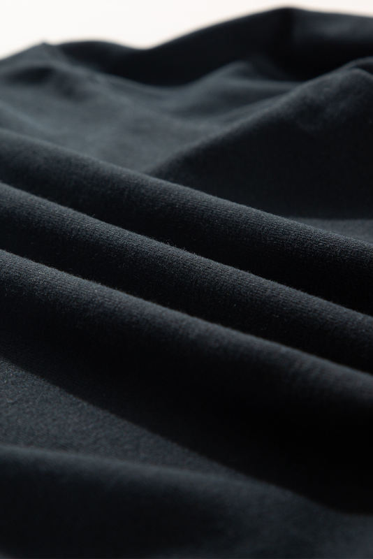 Black Plain Drop Shoulder Crewneck Pullover Sweatshirt
