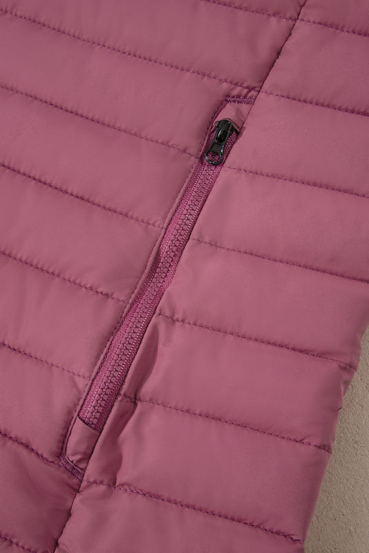 Burgundy Solid Color Quilted Zip-up Puffer Jacket