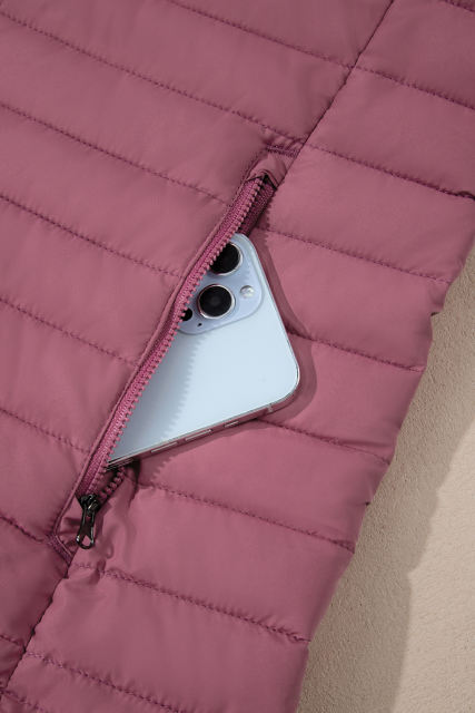 Burgundy Solid Color Quilted Zip-up Puffer Jacket