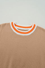 Parchment Colorblock Striped Trim Drop Shoulder Sweater