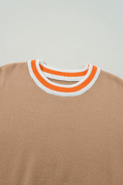 Parchment Colorblock Striped Trim Drop Shoulder Sweater