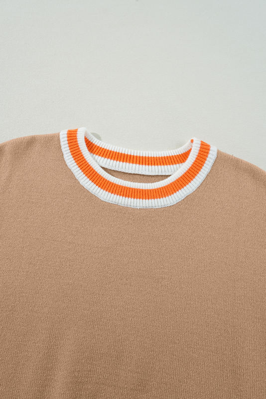 Parchment Colorblock Striped Trim Drop Shoulder Sweater