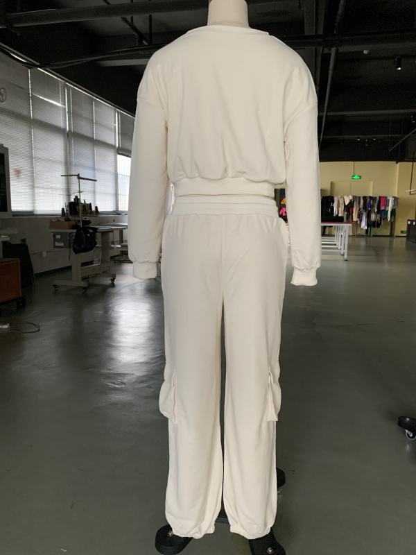 Apricot Solid Textured Sweatshirt and Multi Pockets Pant Set