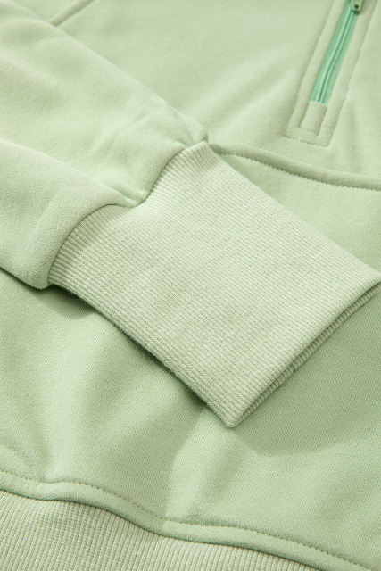 Smoke Green Quarter Zip Stand Neck Kangaroo Pocket Sweatshirt