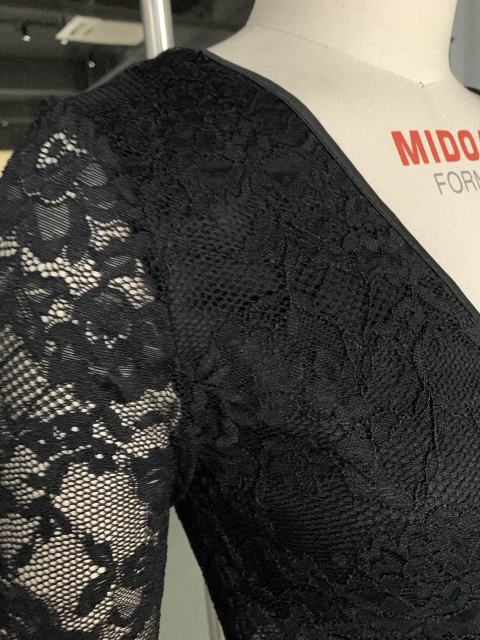 Black Button-up V Neck Lace Long Sleeve Bodysuit