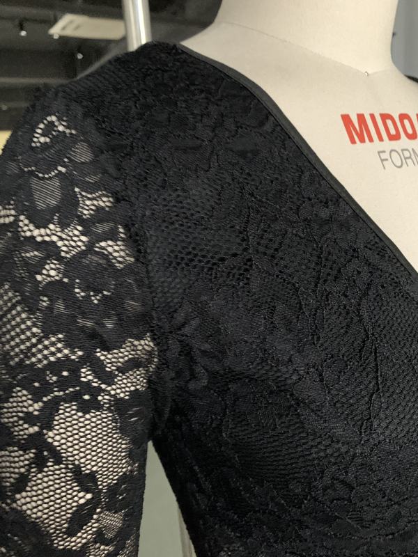 Black Button-up V Neck Lace Long Sleeve Bodysuit
