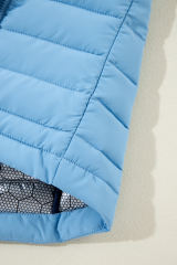 Sky Blue Plush Collared Quilted Zipped Puffer Vest