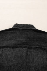 Black Flap Pocket Buttons Collared Jean Jacket