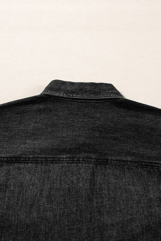 Black Flap Pocket Buttons Collared Jean Jacket