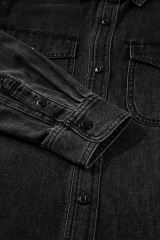 Black Flap Pocket Buttons Collared Jean Jacket