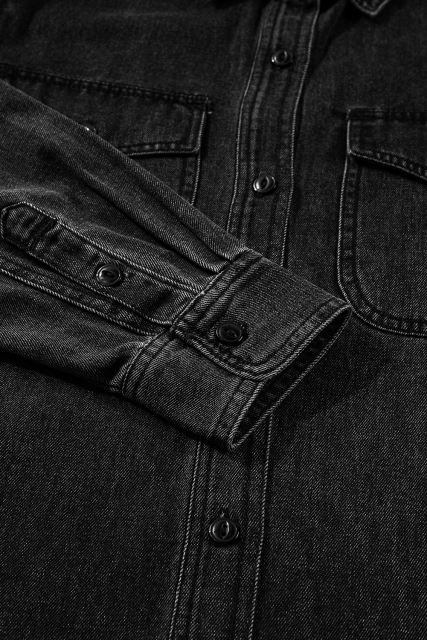 Black Flap Pocket Buttons Collared Jean Jacket