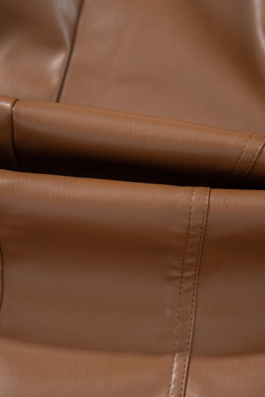 Chestnut Solid Faux Leather Zipper Slim Fit Jacket
