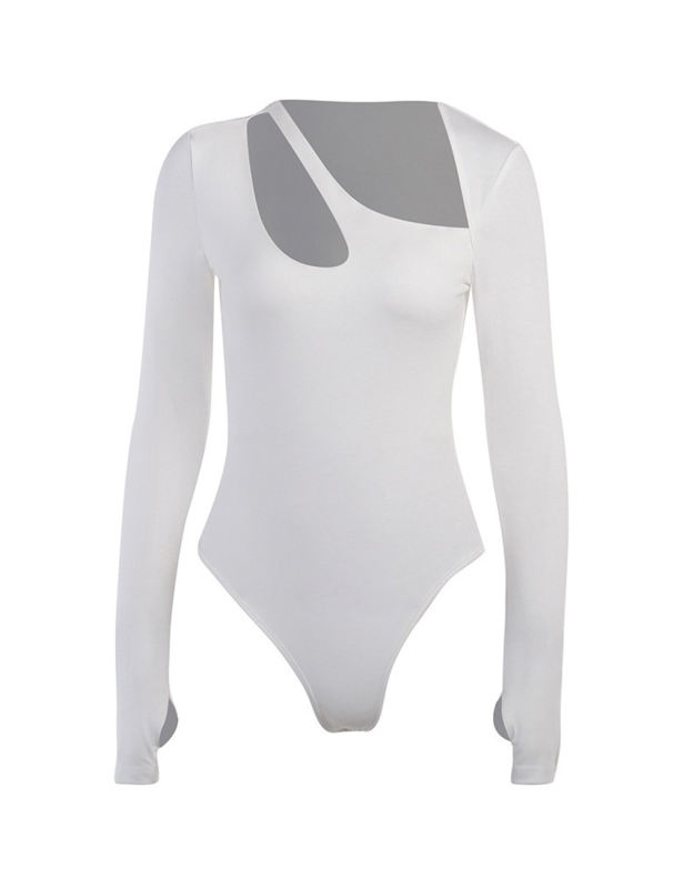 White Asymmetrical Cut-out Long Sleeve Bodysuit