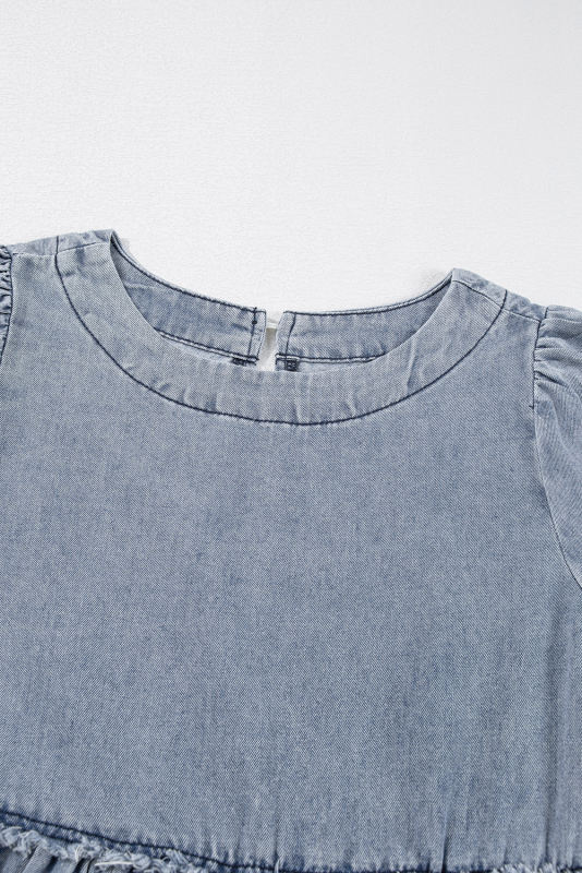 Beau Blue Light Wash High Waist Loose Fit Denim Mini Dress