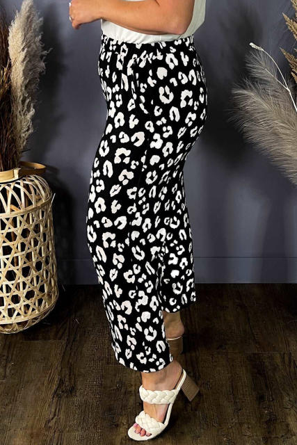 Leopard Wide Leg Pockets Plus Size Pants