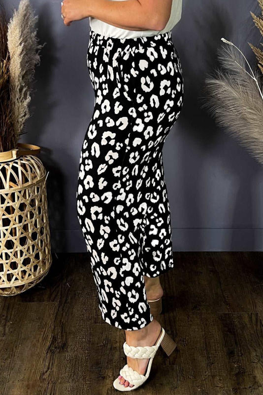 Leopard Wide Leg Pockets Plus Size Pants