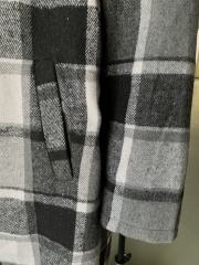 Grey Plaid Print Buttoned Long Hooded Shacket