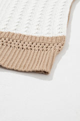 Khaki Mix Textured Knit Colorblock Patchwork Sweater