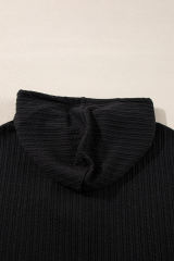 Black Textured Hoodie and Shorts Plus Size Two Piece Set