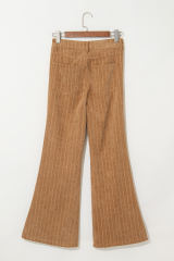 Grapefruit Orange Checkered Corduroy Flare High Waist Pants