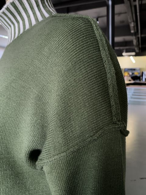 Army Green Contrast Striped Detail High Neck Sweater Dress