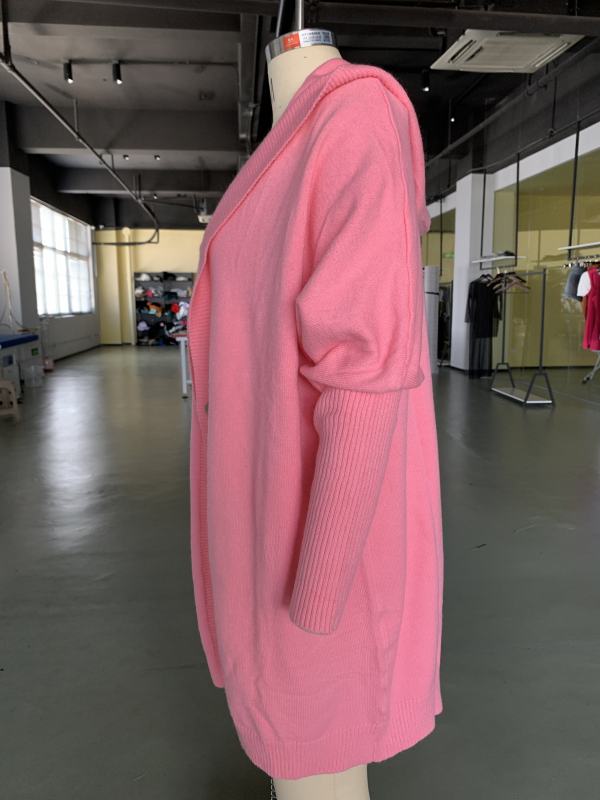 Hot Pink Solid Color Buttoned Hooded Cardigan