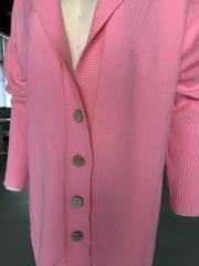 Hot Pink Solid Color Buttoned Hooded Cardigan