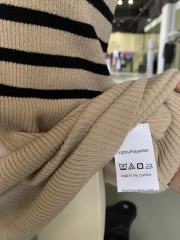 Khaki V Neck Slim Fit Striped Sweater Dress