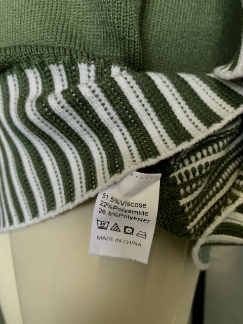 Army Green Contrast Striped Detail High Neck Sweater Dress